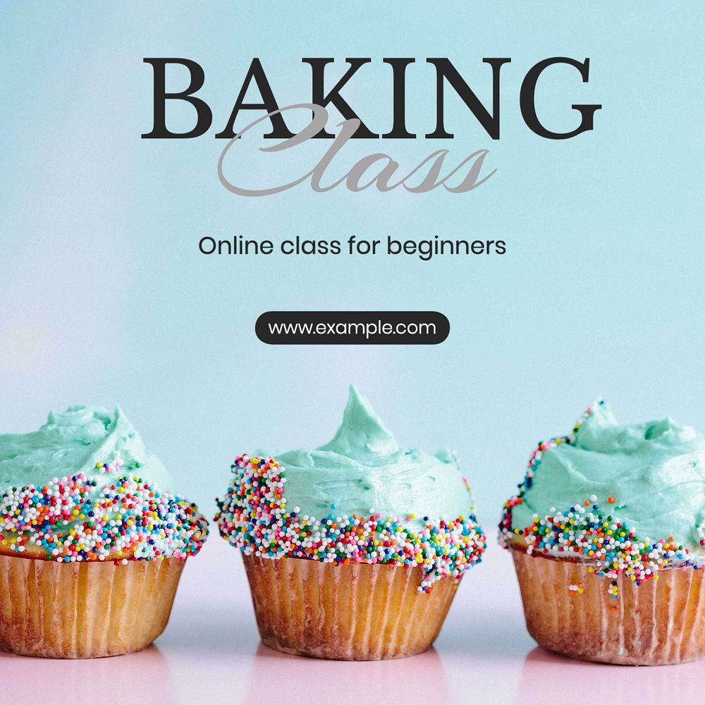 Baking class Instagram post template, editable text