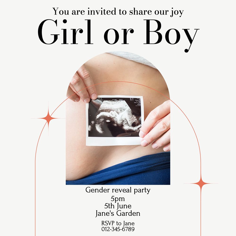 Gender reveal party Instagram post template, editable text