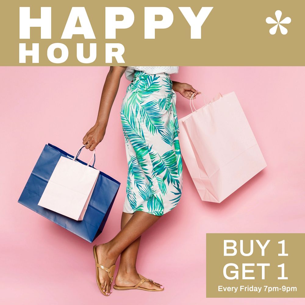 Happy hour Instagram post template, editable text