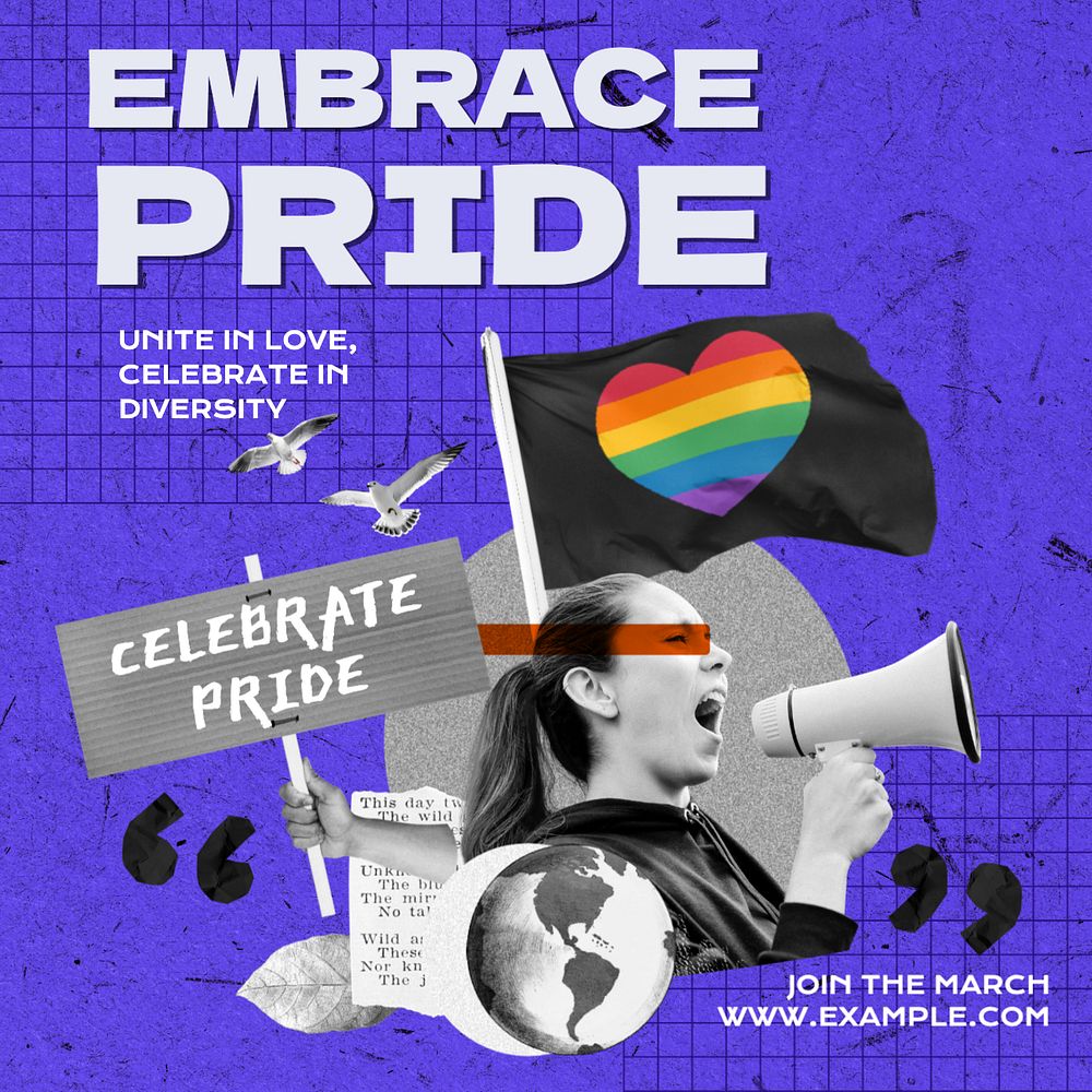 Embrace pride march Instagram post template, editable text