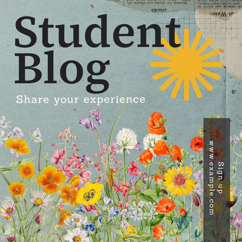 Student blog Instagram post template, editable text