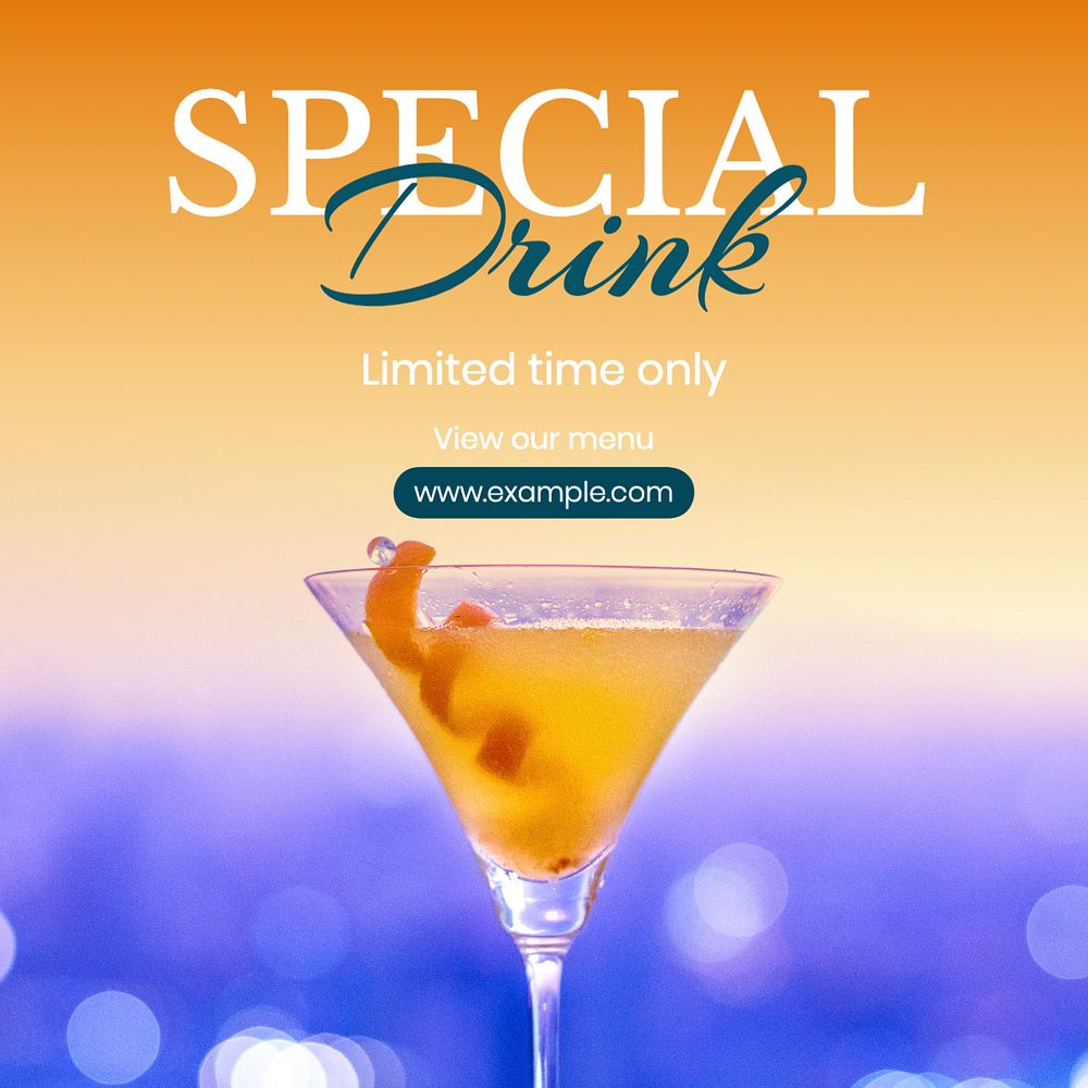 Special drink Instagram post template, editable text