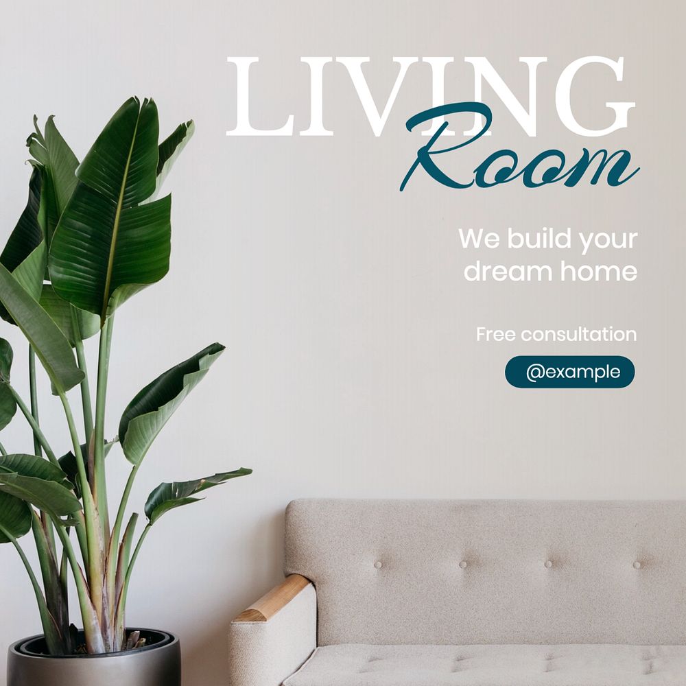 Living room Instagram post template, editable text