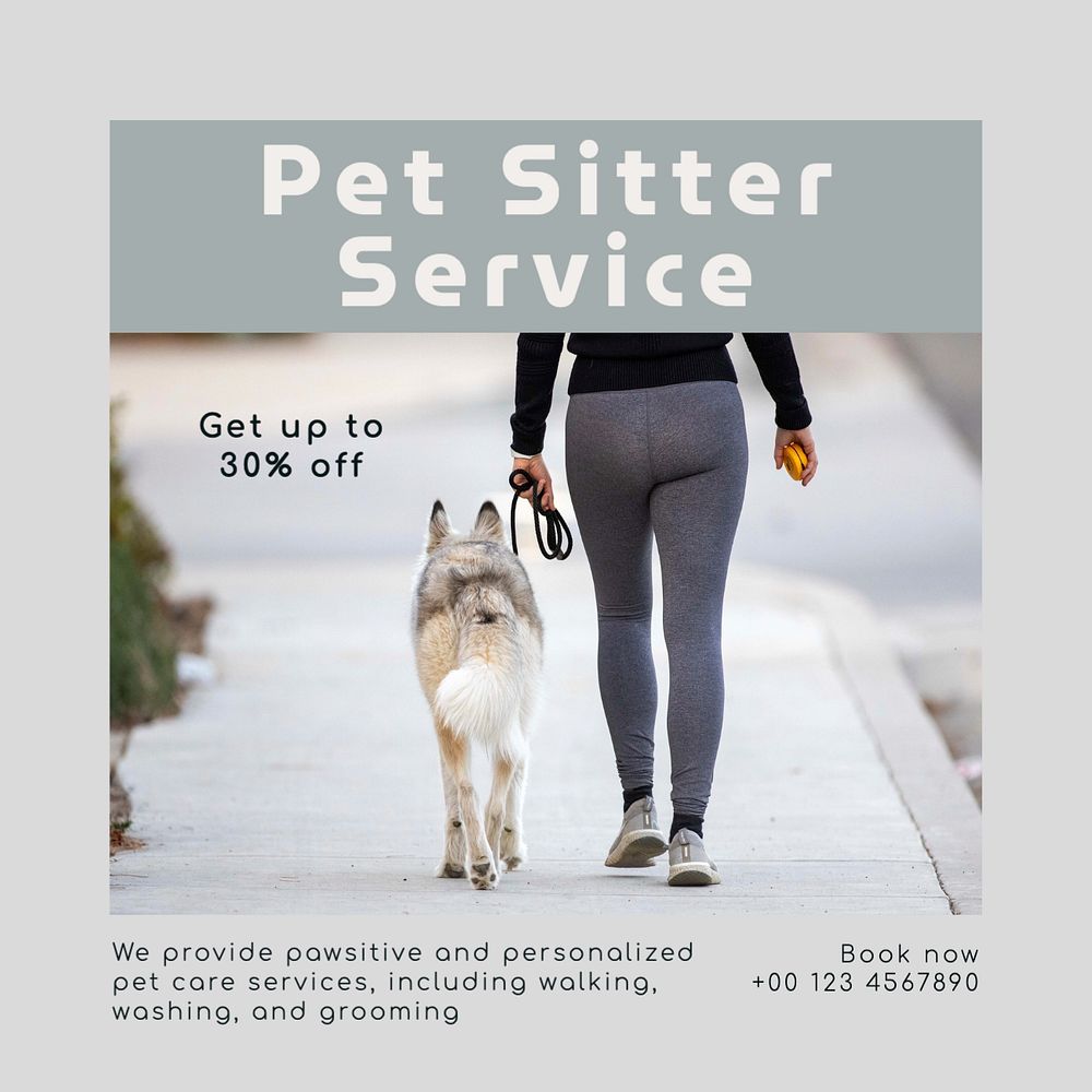 Pet sitter service Instagram post template, editable text