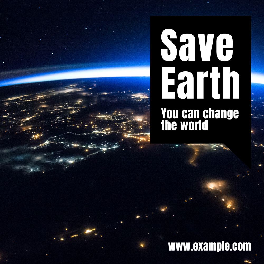 Save earth Instagram post template, editable text