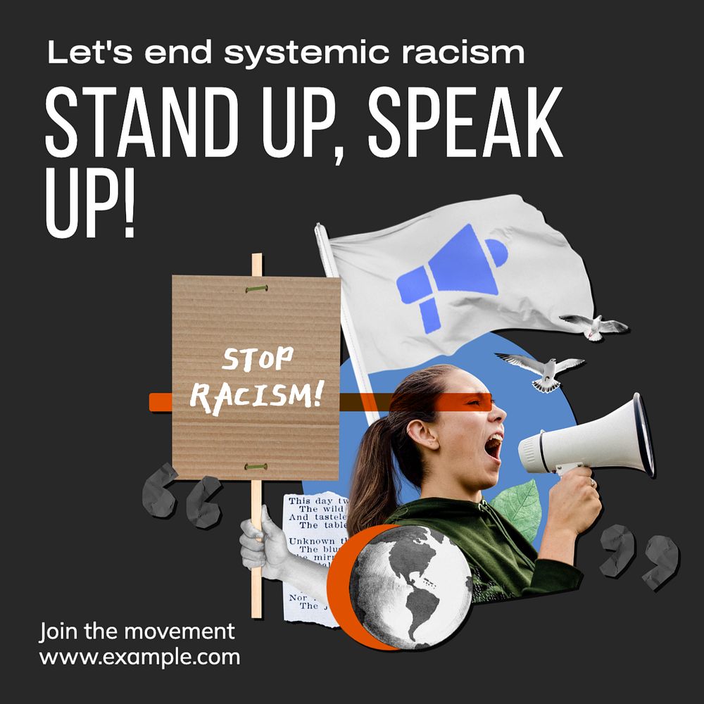 Stop racism Instagram post template, editable text