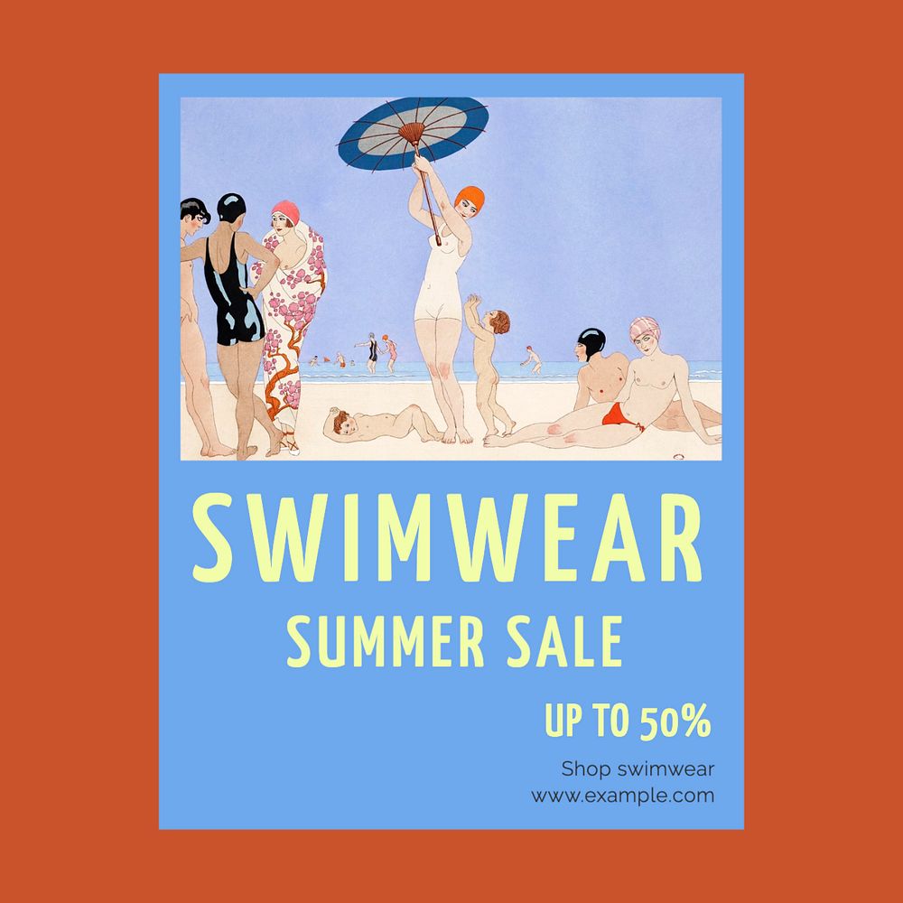 Swimwear summer sale Instagram post template, editable text