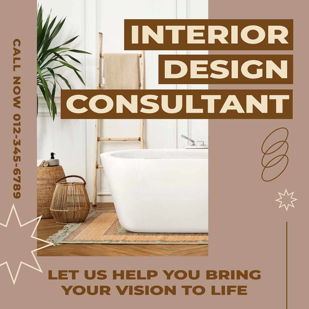 Interior design consultant Instagram post template, editable text