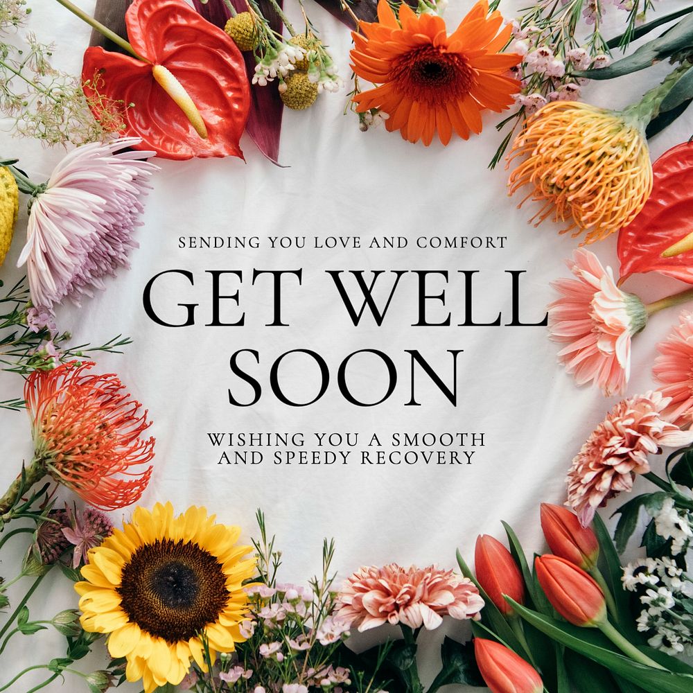 Get well soon Instagram post template, editable text