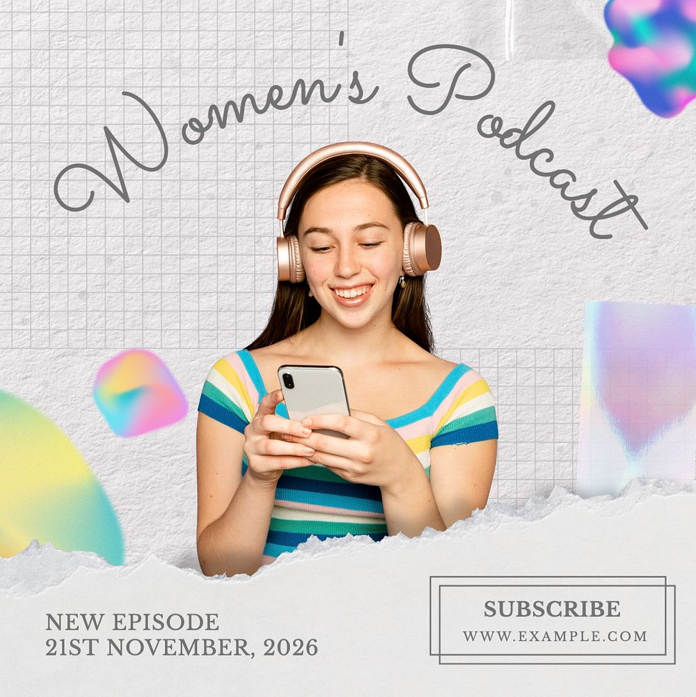 Women's podcast Instagram post template, editable text