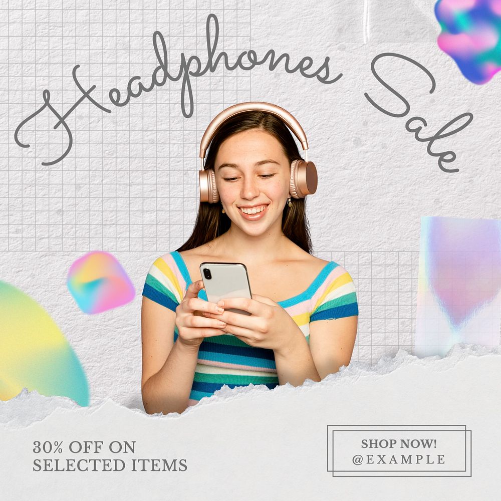 Headphones sale Instagram post template, editable text