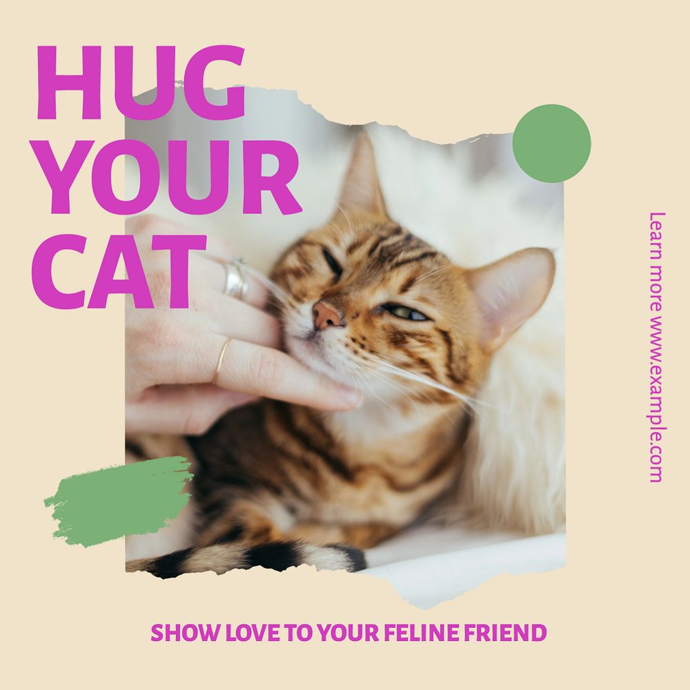 Hug your cat Instagram post template, editable text