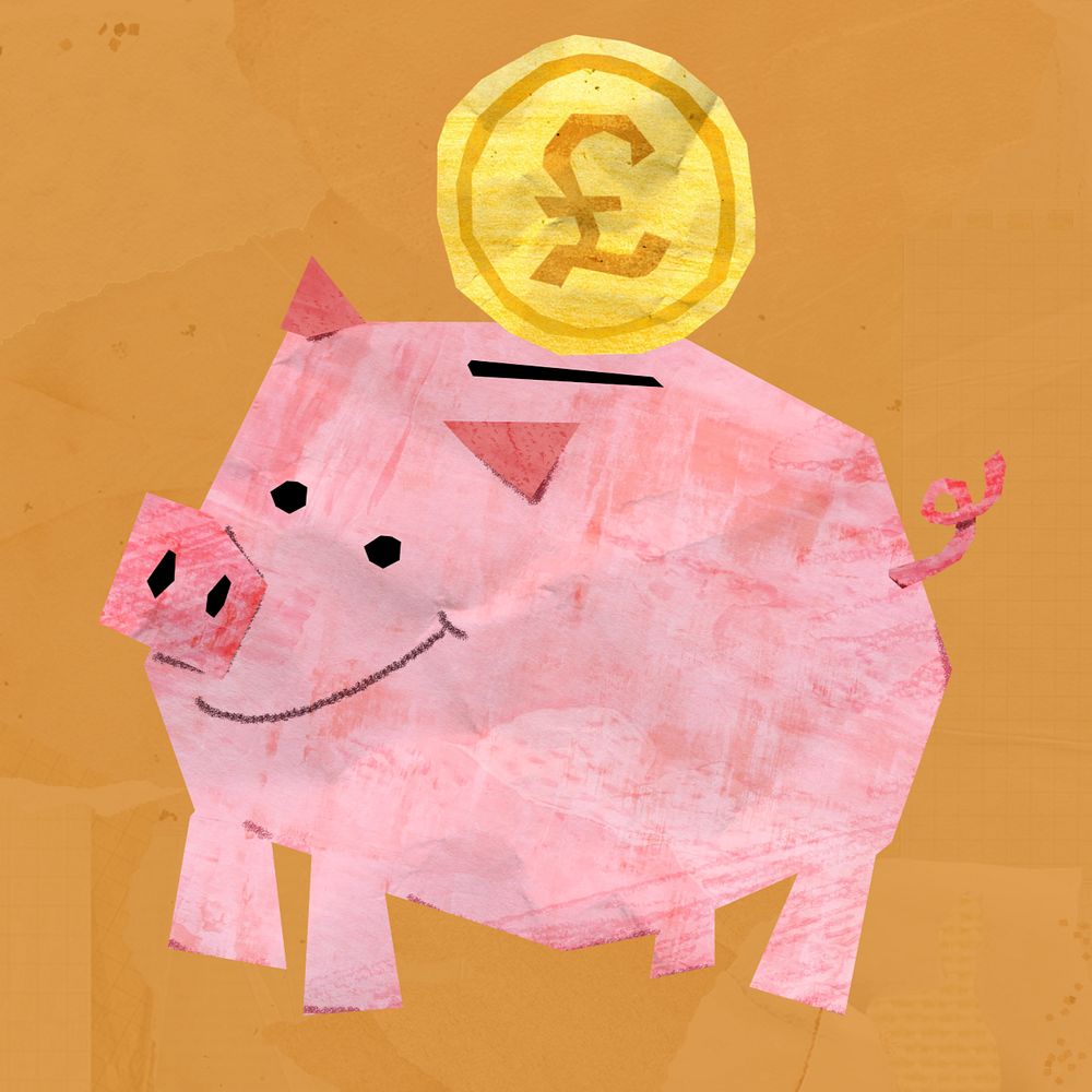 Piggy bank, money saving, finance paper craft collage, editable design