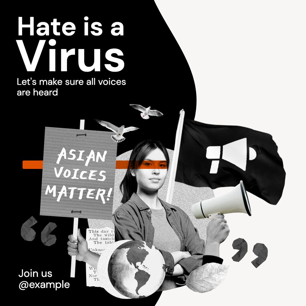 Asian voices matter Instagram post template, editable text