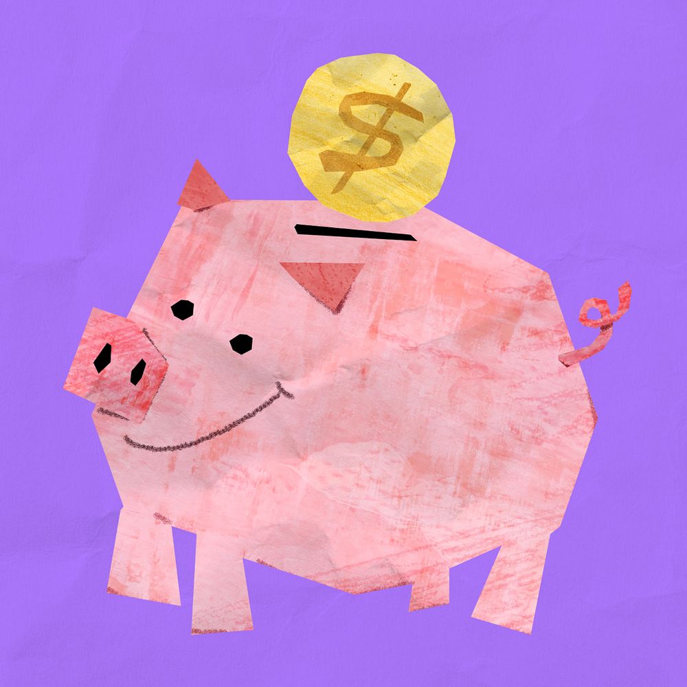 Piggy bank, money saving, finance paper craft collage, editable design