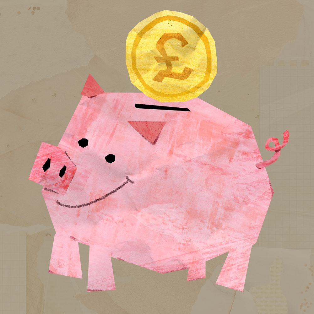 Piggy bank, money saving, finance paper craft collage, editable design