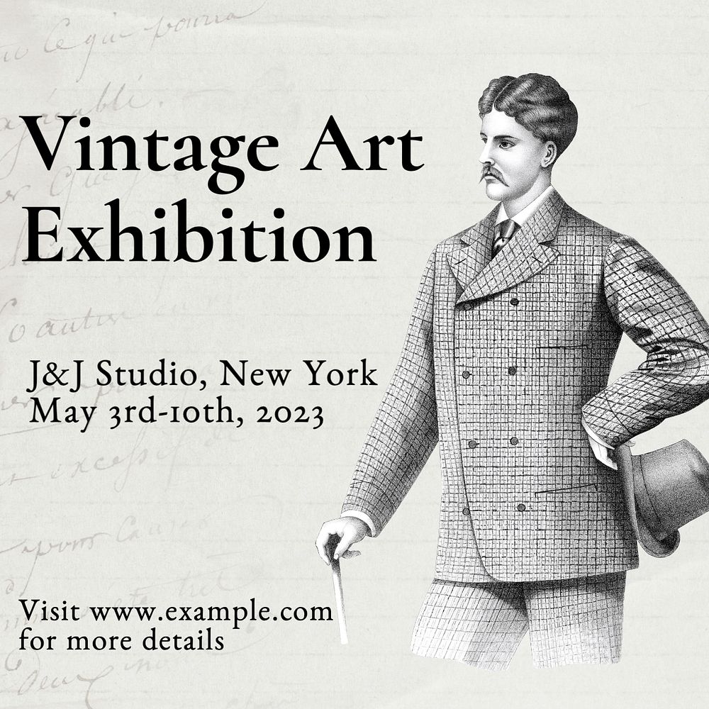 Vintage art exhibition  Instagram post template, editable text