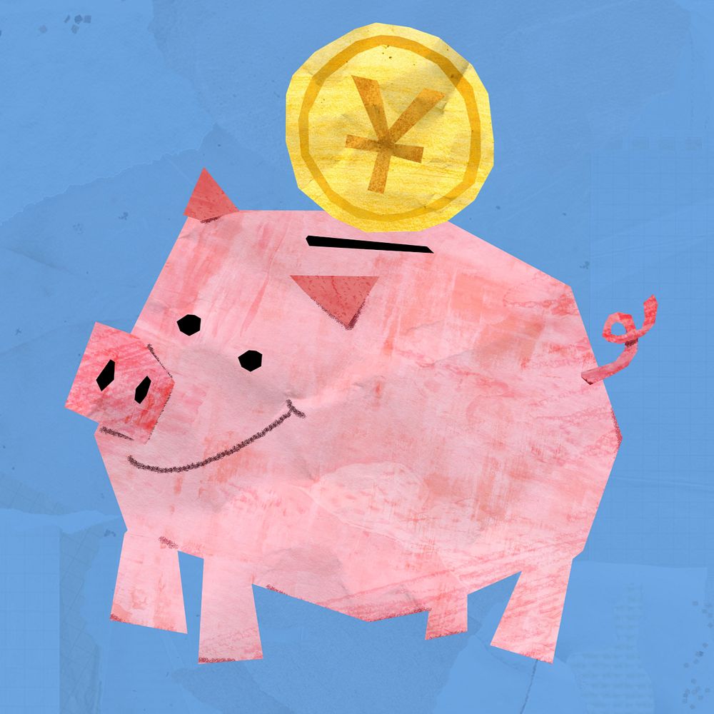 Piggy bank, money saving, finance paper craft collage, editable design