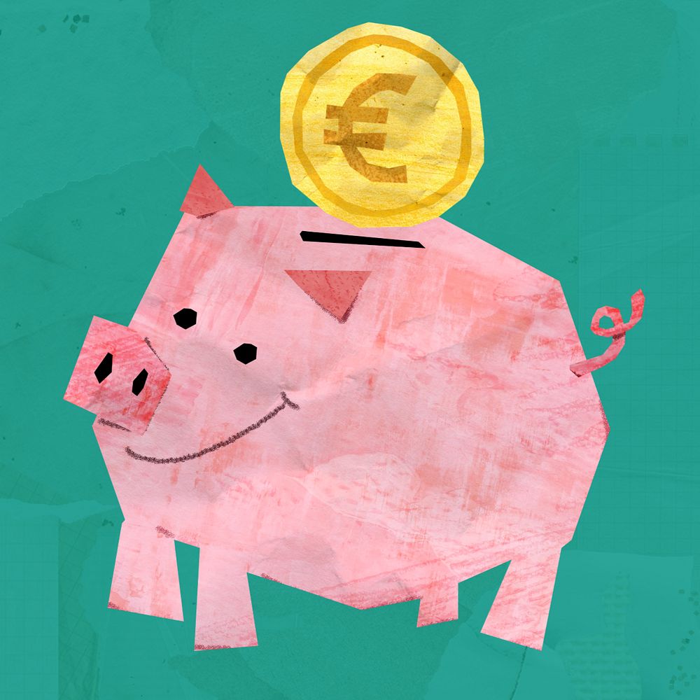 Piggy bank, money saving, finance paper craft collage, editable design