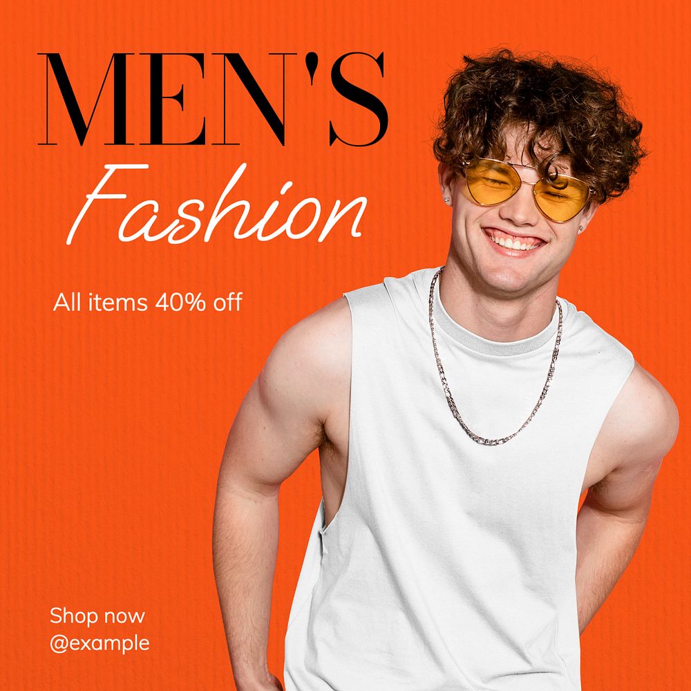 Men's fashion Instagram post template, editable text