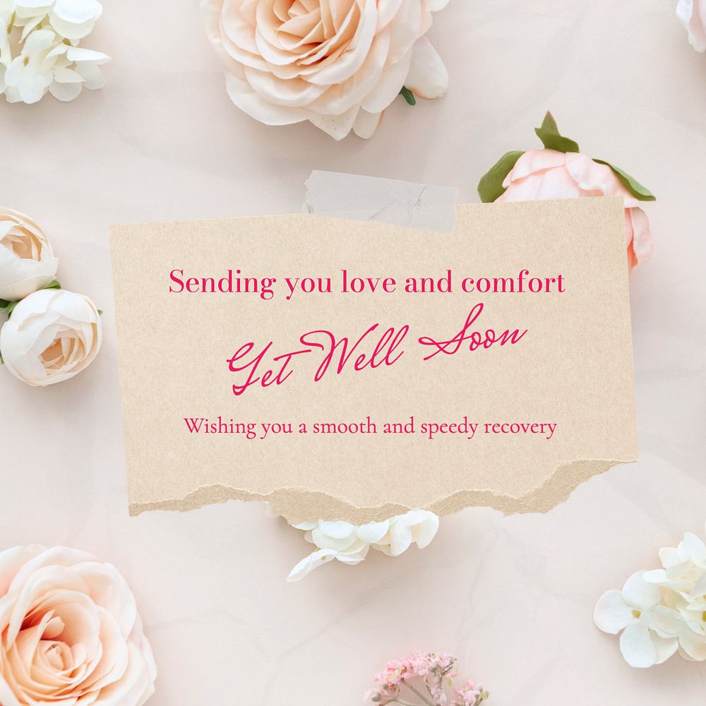 Get well soon Instagram post template, editable text