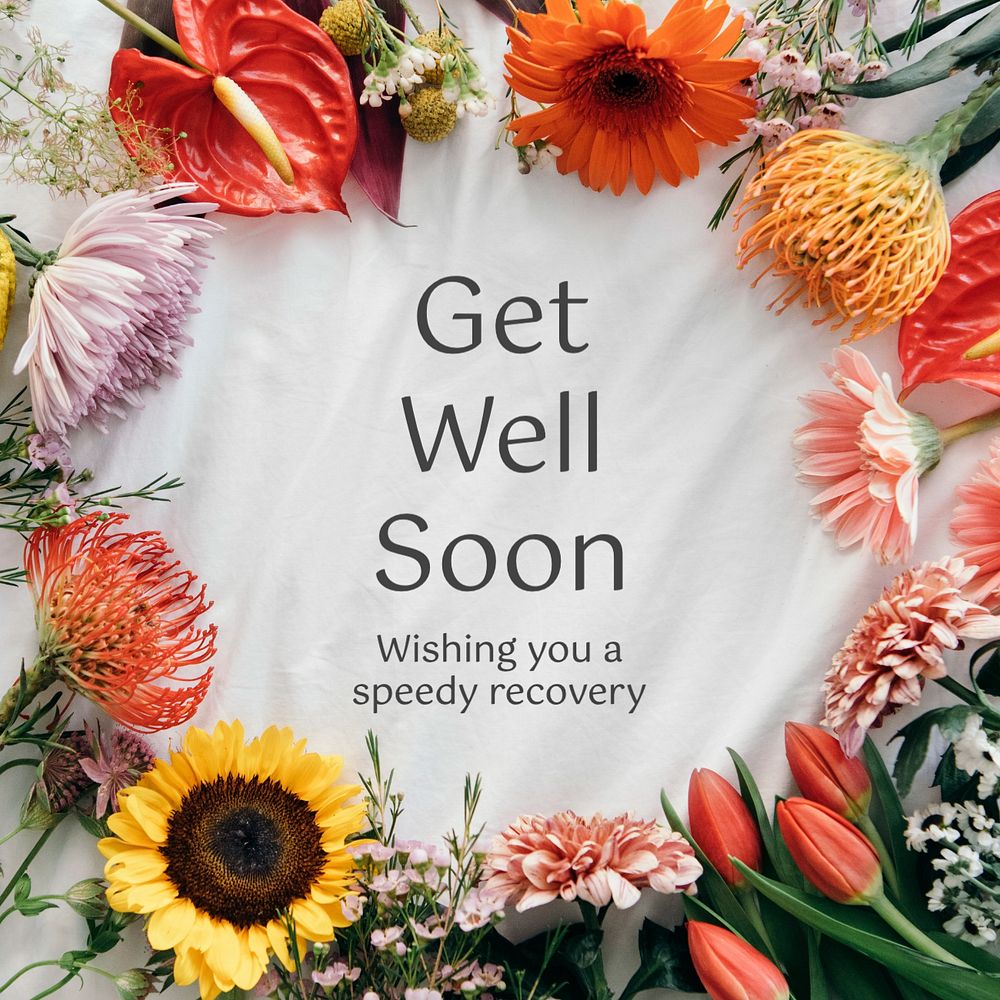 Get well soon Instagram post template, editable text