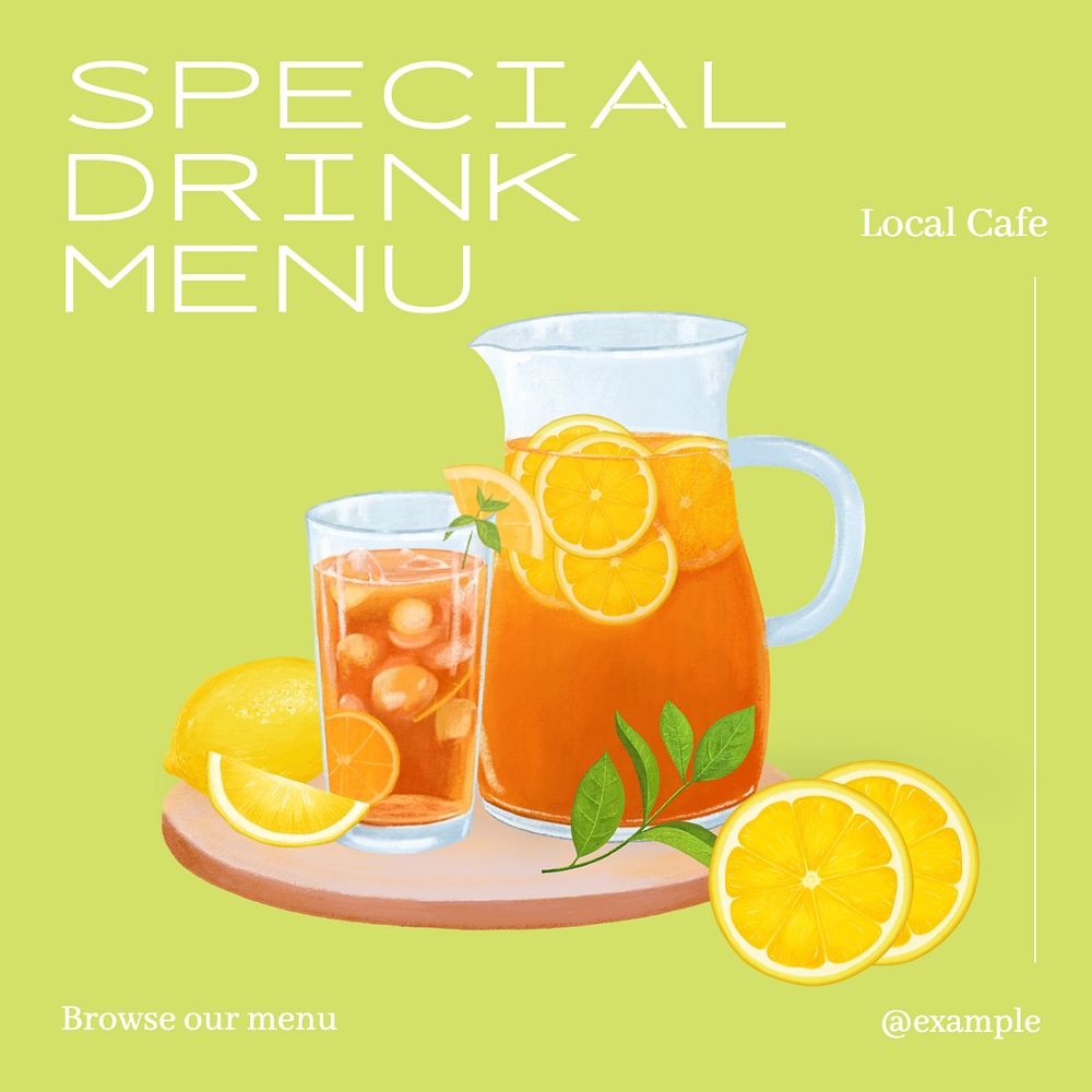 Special drink menu Instagram post template, editable text