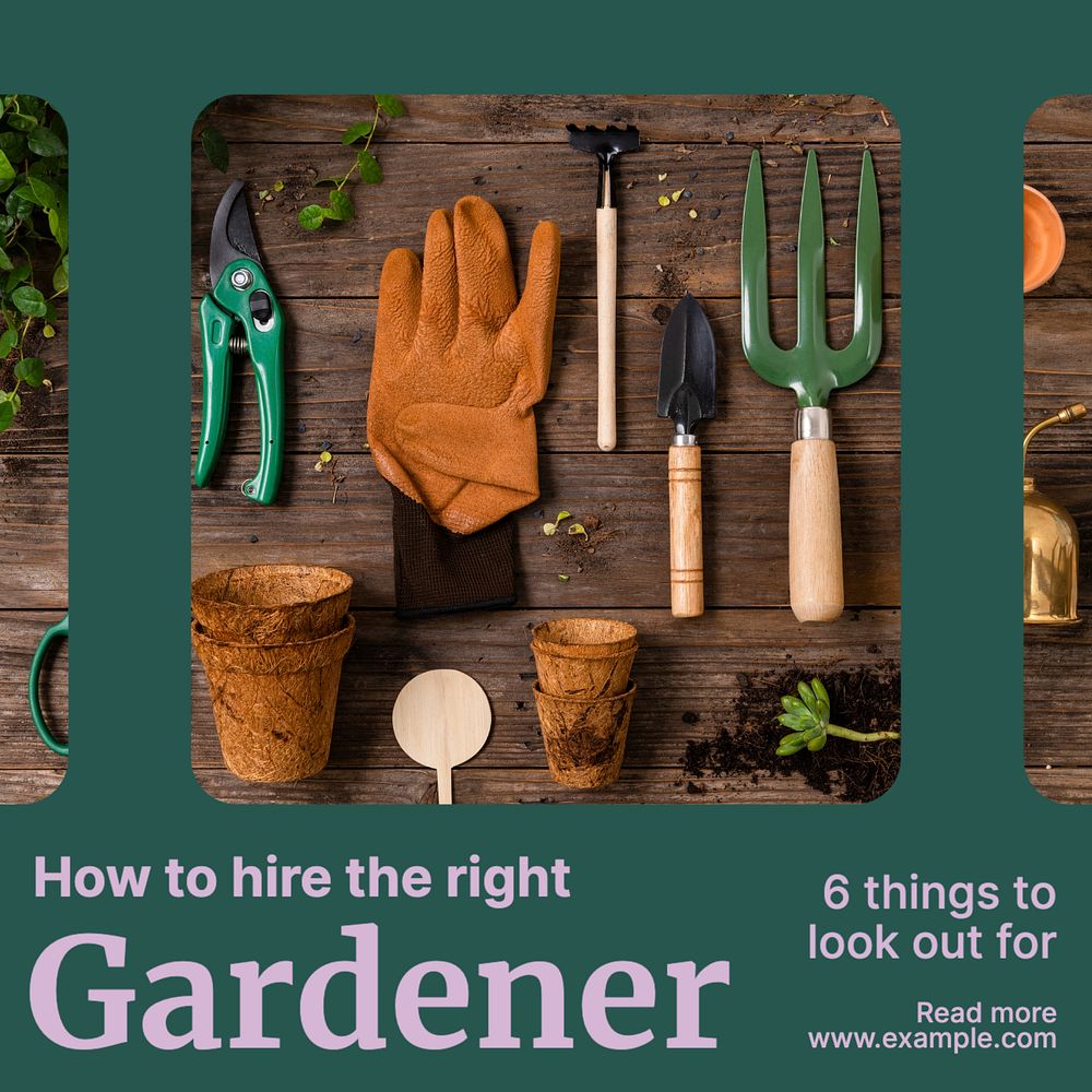 Gardener hiring Instagram post template, editable text