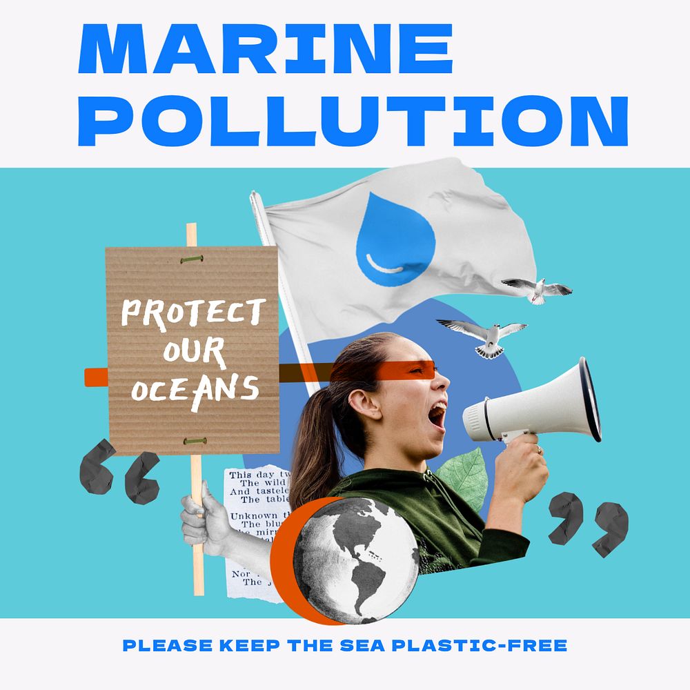 Stop marine pollution Instagram post template, editable text