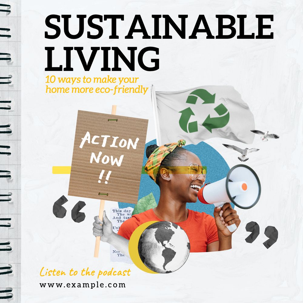 Sustainable living Instagram post template, editable text