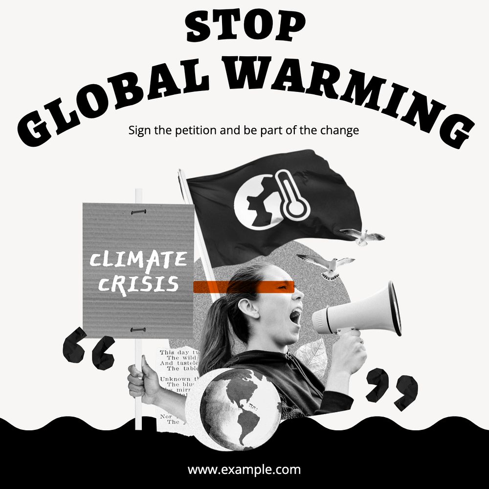 Stop global warming Instagram post template, editable text