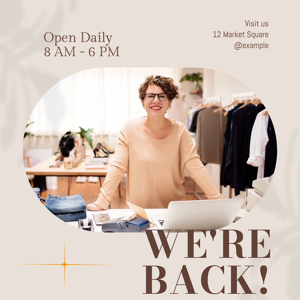 We're open Instagram post template, editable text