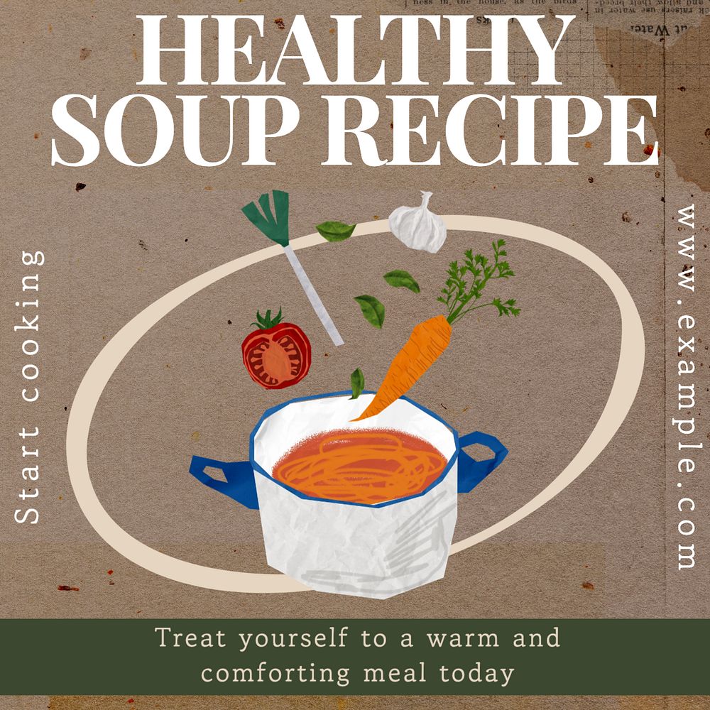 Healthy soup recipe Instagram post template, editable text