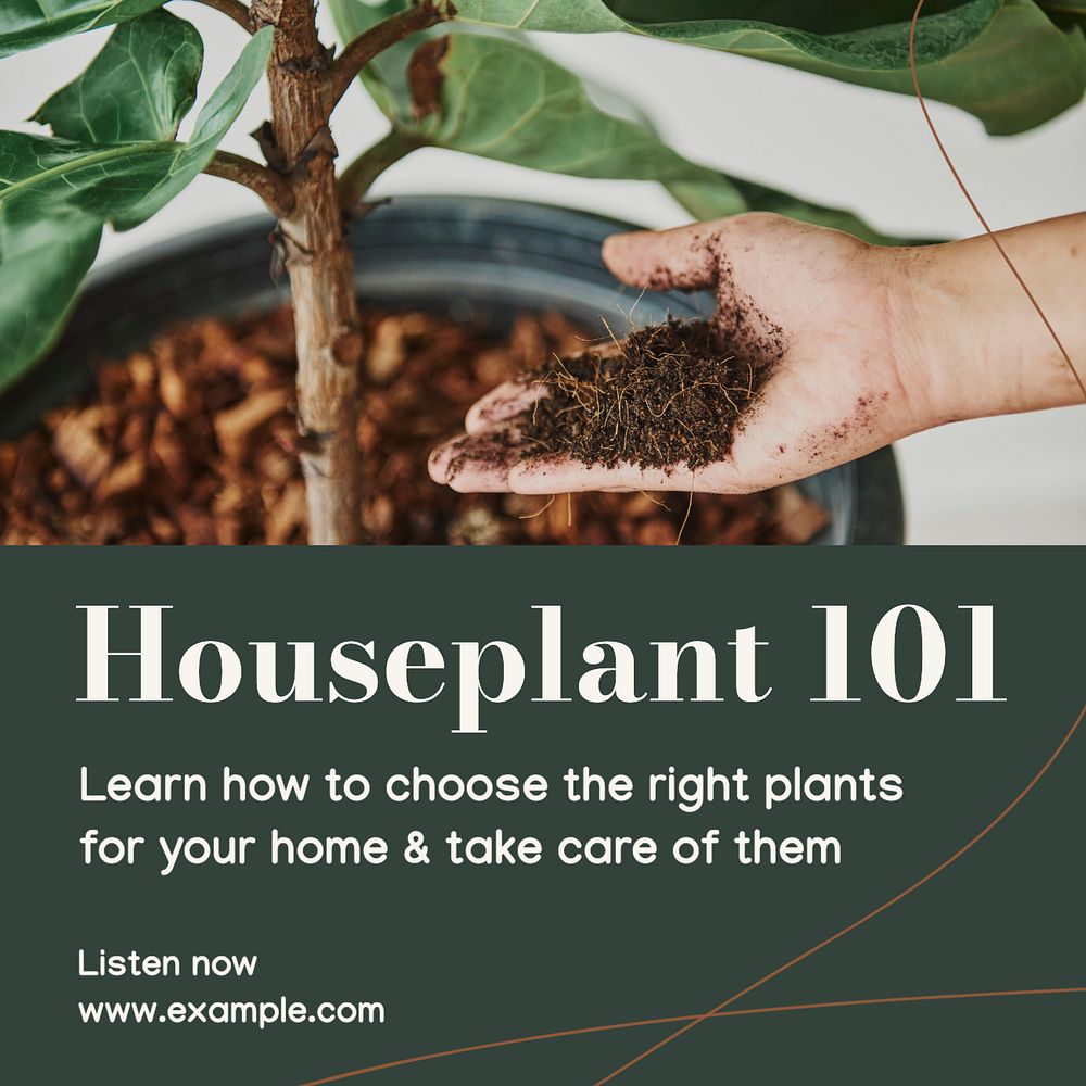 Houseplant podcast Instagram post template, editable text