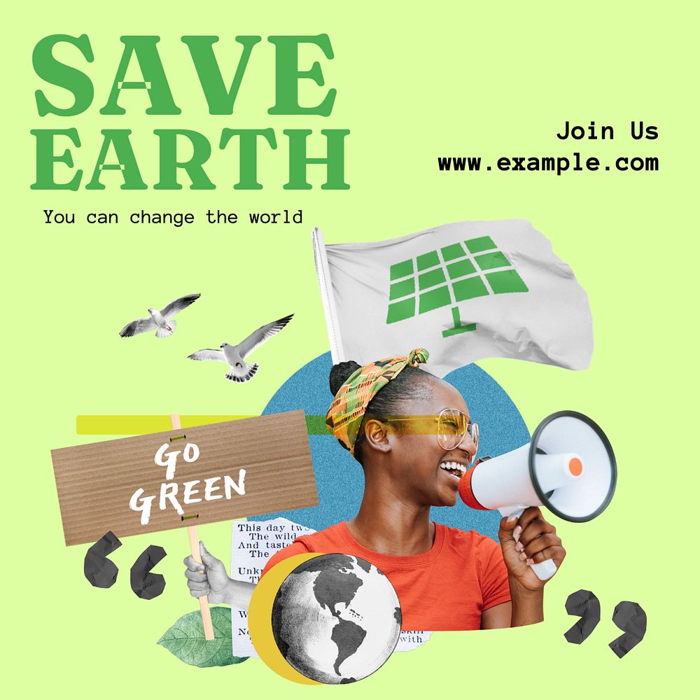 Save earth Instagram post template, editable text