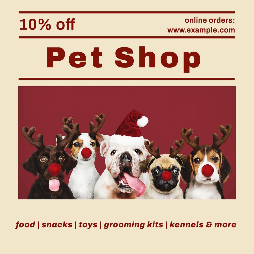 Pet shop Instagram post template, editable text