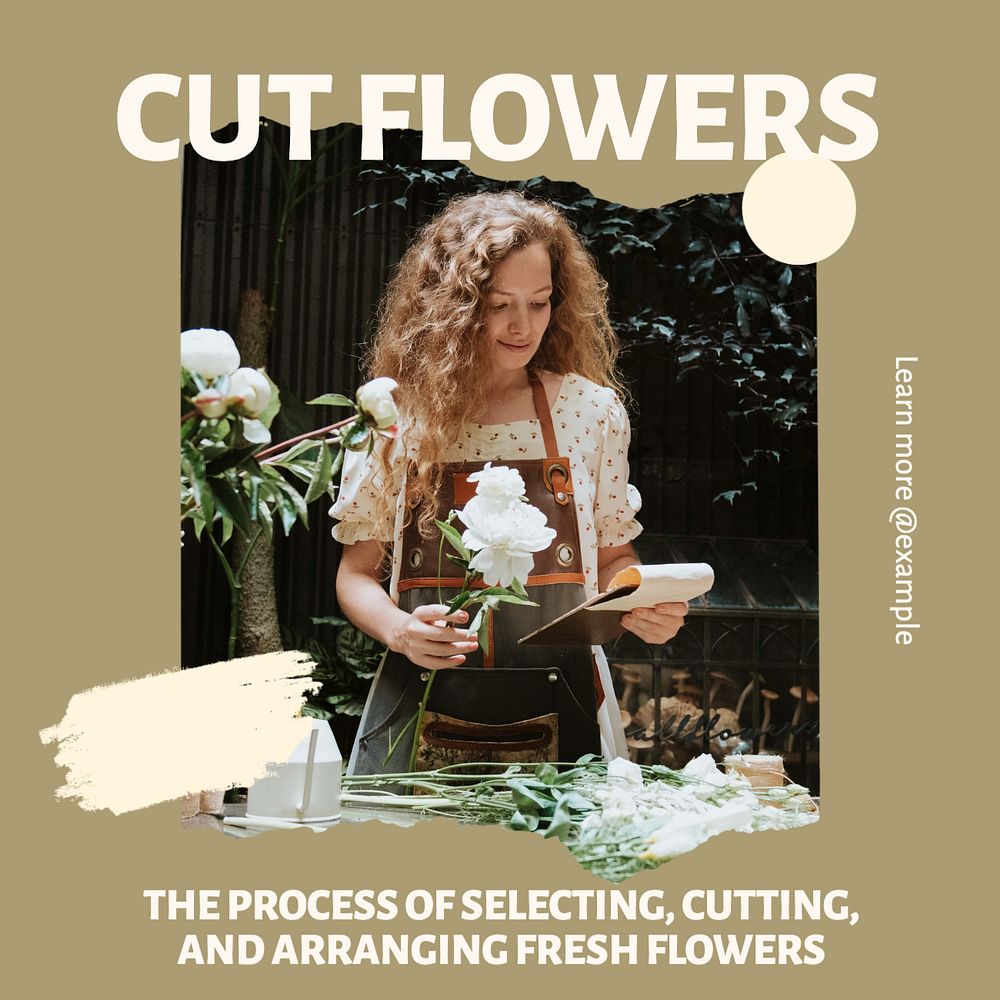 Arranging fresh flowers Instagram post template, editable text