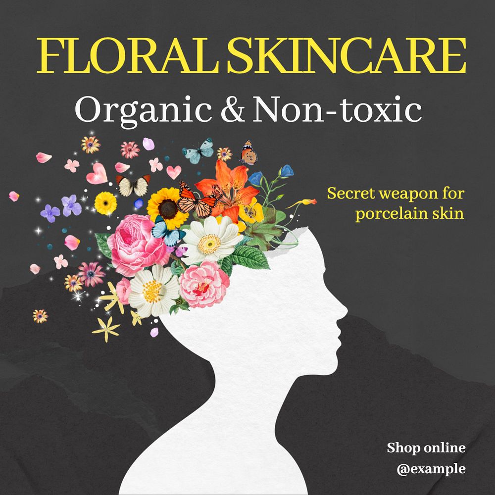 Floral skincare Instagram post template, editable text