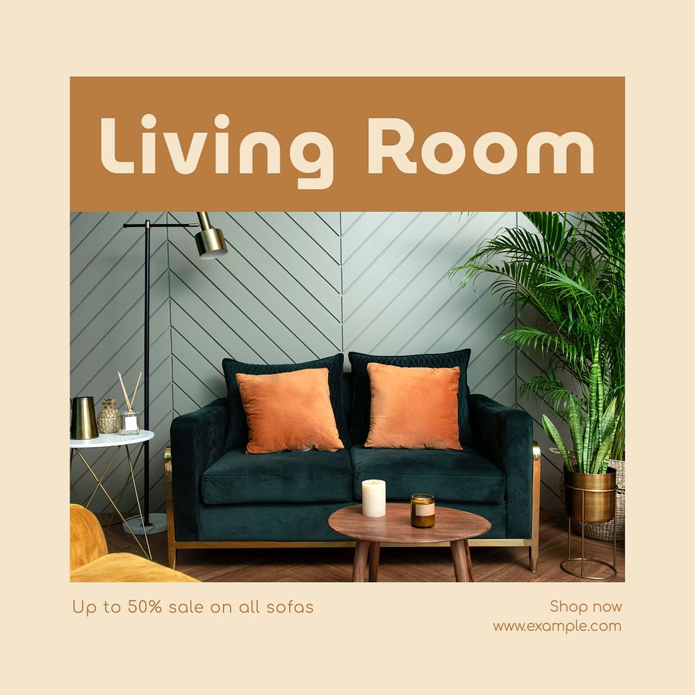 Living room sale Instagram post template, editable text