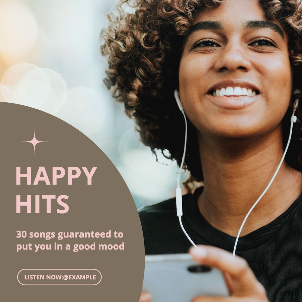 Happy hit music Instagram post template, editable text