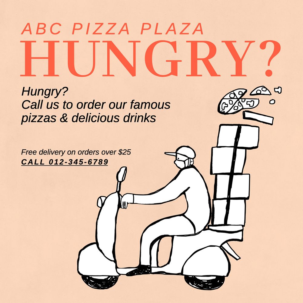 Pizza delivery Instagram post template, editable text