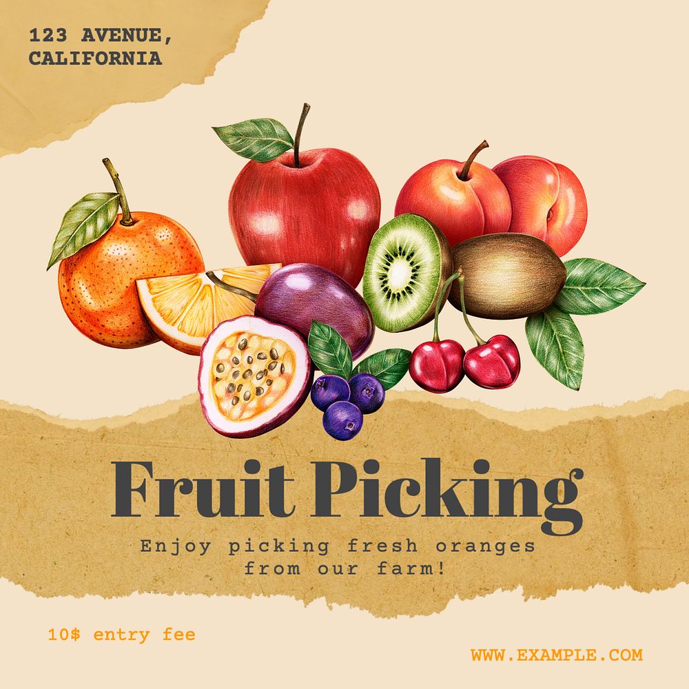 Fruit picking Instagram post template, editable text