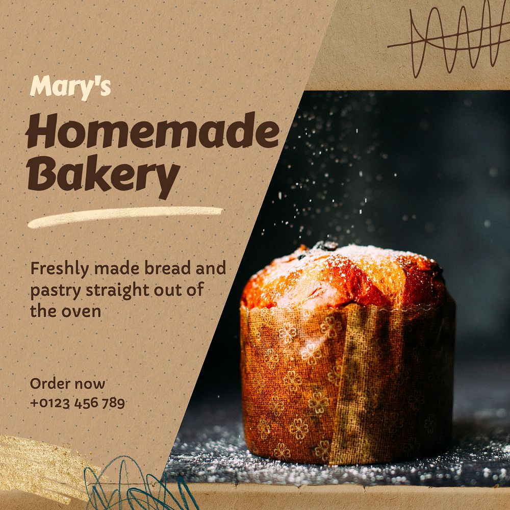 Homemade bakery Instagram post template, editable text