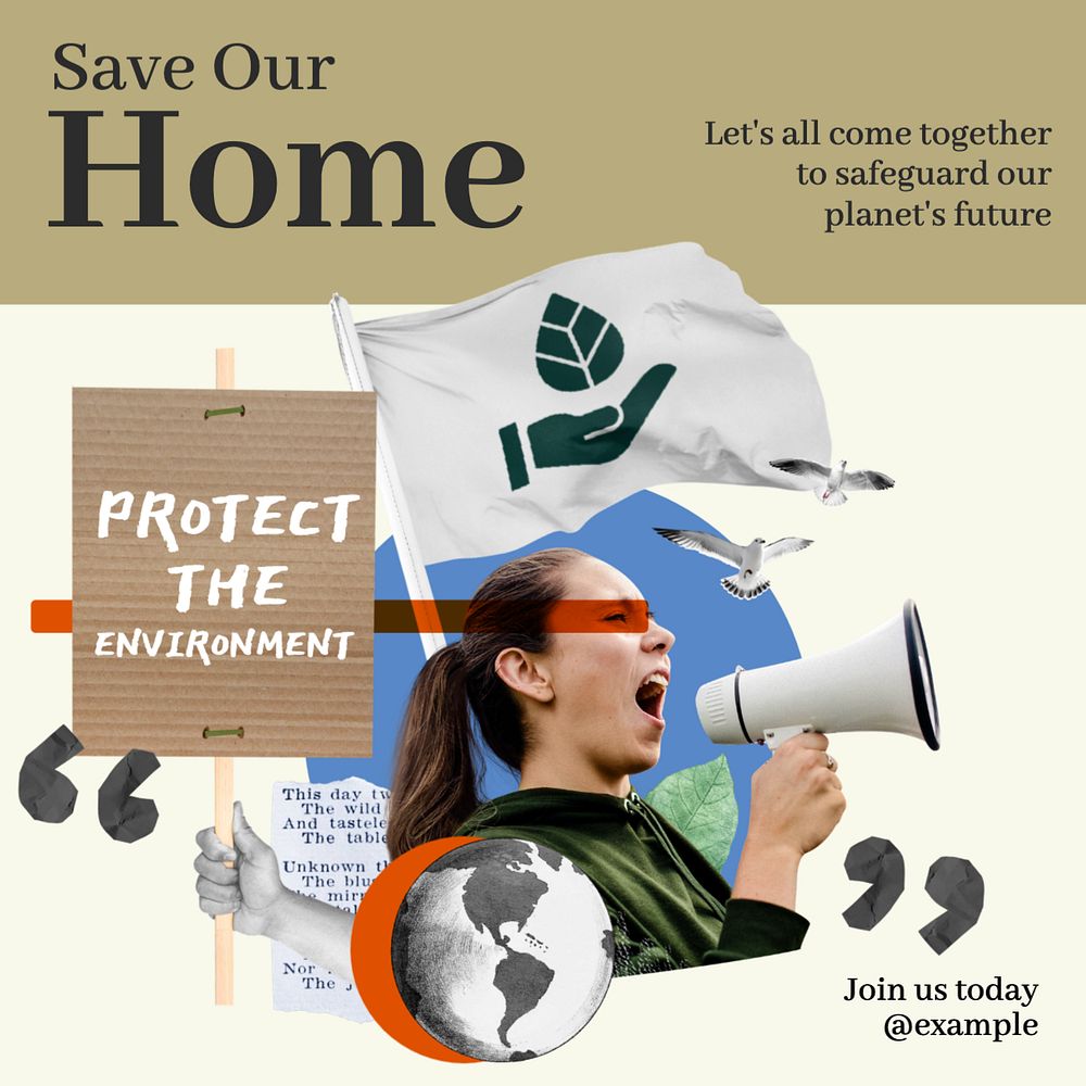 Save our home Instagram post template, editable text