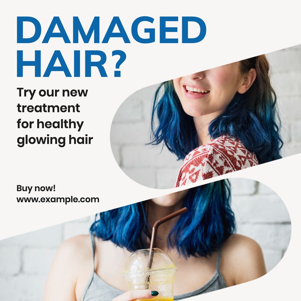 Damaged hair Instagram post template, editable text