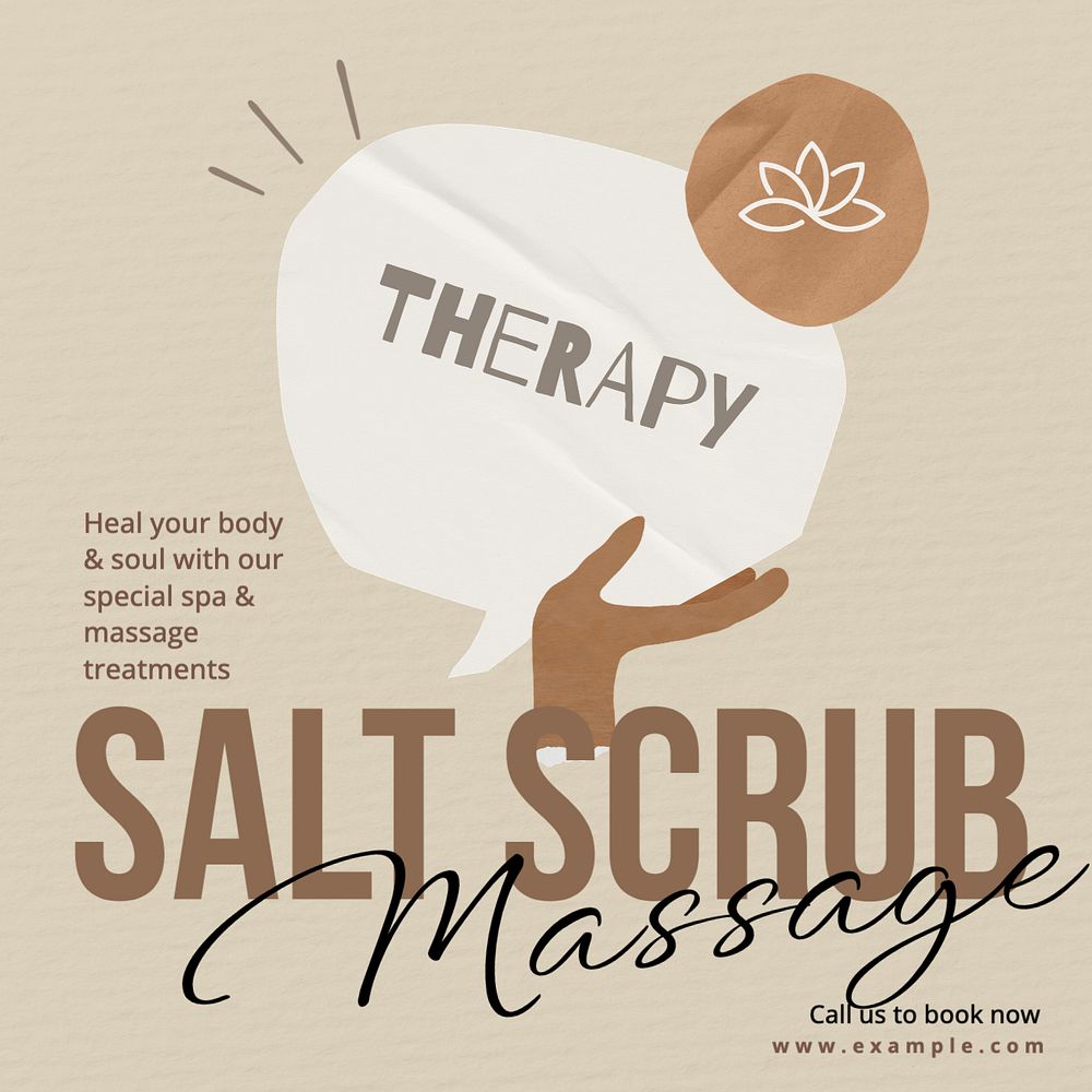 Salt scrub massage Instagram post template, editable text