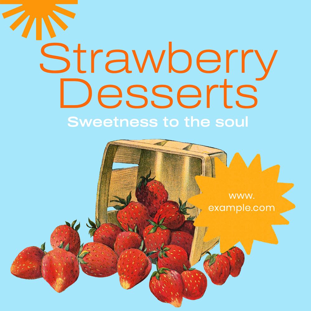 Strawberry desserts Instagram post template, editable text