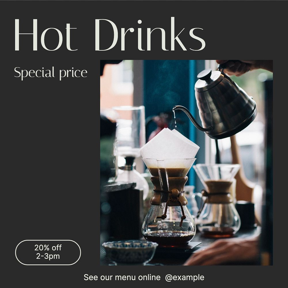 Hot drinks sale Instagram post template, editable text