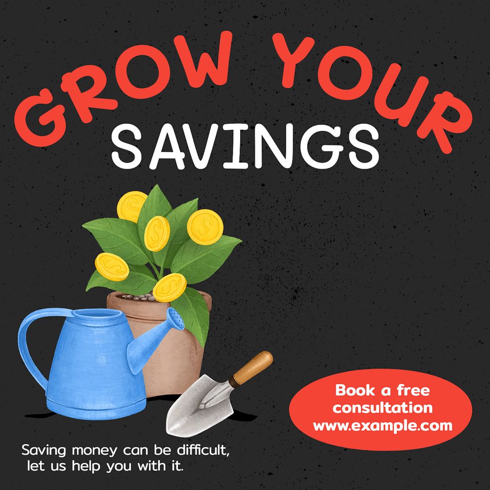 Grow your savings Instagram post template, editable text