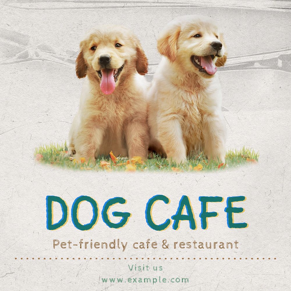 Dog cafe Instagram post template, editable text